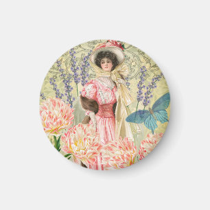 Rosa florale viktorianische Frau Regency Magnet