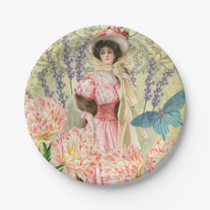 Rosa florale viktorianische Frau Regency Pappteller