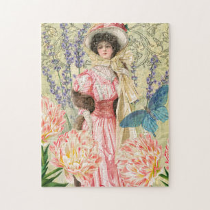 Rosa florale viktorianische Frau Regency Puzzle