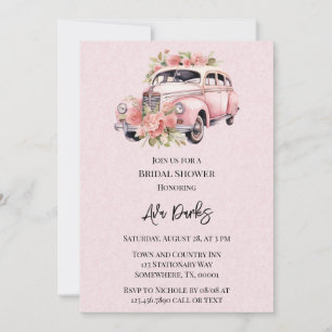 Rosa florale Vintage-Auto-Brautjungfer-Party Einladung