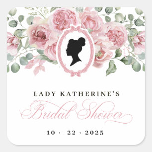 Rosa Florale Vintage Brautmode Quadratischer Aufkleber