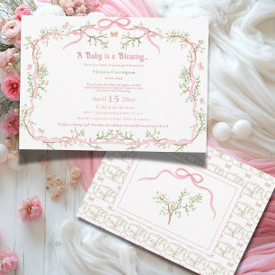 Rosa florale vintage elegante Babyparty Einladung