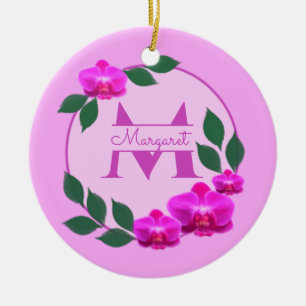 Rosa florale Vintage personalisierte Bezeichnung E Keramik Ornament