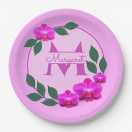 Rosa florale Vintage personalisierte Bezeichnung E Pappteller