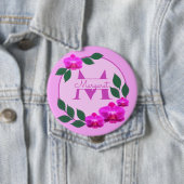 Rosa florale vintage personalisierter Name Anfangs Button (Beispiel)