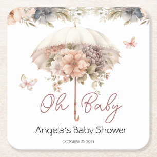 Rosa florale Vintage-Regenschirm-Baby-Party Rechteckiger Pappuntersetzer