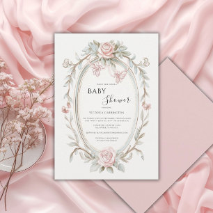 Rosa florale vintage-whimsical Baby Shower Einladung