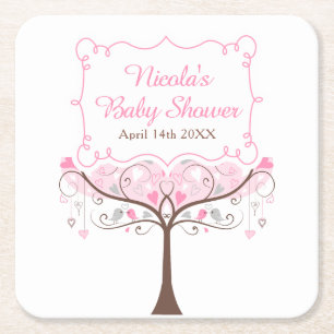 Rosa florale Vogel-Baby-Party Rechteckiger Pappuntersetzer