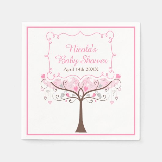 Rosa florale Vogel-Baby-Party Serviette (Vorderseite)