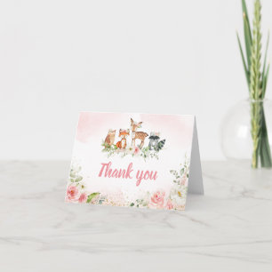 Rosa Florale Wald-Baby-Shower-Dankeskarten Dankeskarte