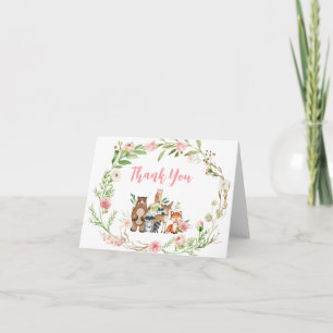 Rosa Florale Wald-Baby-Shower-Dankeskarten Dankeskarte