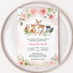 Rosa florale Wald-Baby-Shower-Einladung Einladung