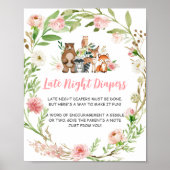 Rosa Florale Waldspäte Nacht Windeln Poster (Vorne)