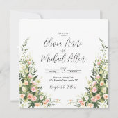 Rosa Florale Wasserfarbe Elegante Skripteinladung (Vorderseite)