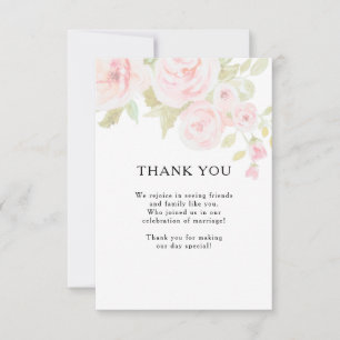 Rosa Florale Wasserfarbe Hochzeit in Rosé Dankeskarte