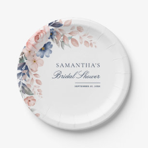 Rosa Florale Wasserfarbe-Script Brautparty Pappteller