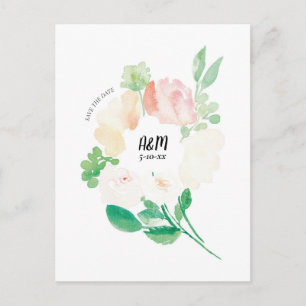 Rosa Florale Wasserfarben-Hochzeit Save the Date Ankündigungspostkarte