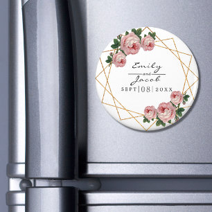 Rosa florale Wed Eleganter Gold Glitzer Geometrisc Magnet