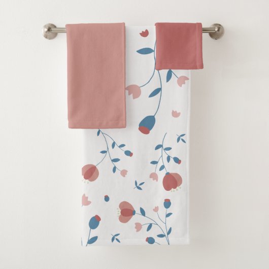 Rosa florale Weibchenstil Niedlich HandGezeichnet Badhandtuch Set (Insitu)