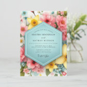 Rosa Florale Whimsy-Hochzeit Einladung (Stehend Vorderseite)