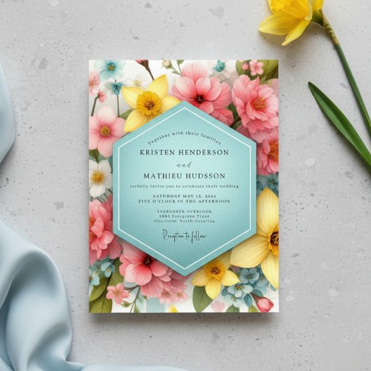 Rosa Florale Whimsy-Hochzeit Einladung