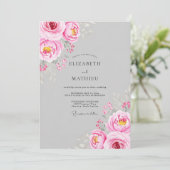 Rosa Florale Whimsy-Hochzeit Einladung (Stehend Vorderseite)