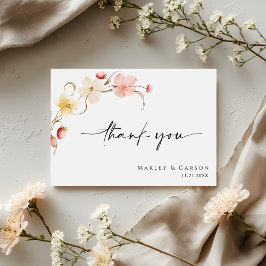 Rosa Florale Wildblumen Elegante Schrift Hochzeit Dankeskarte