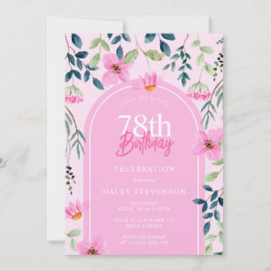 Rosa florale Wildblumen-Mädchen-eleganter 78. Gebu Einladung