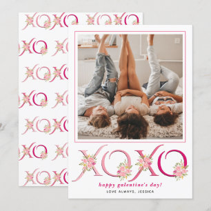 Rosa florale XOXO Galentines Day Herz Foto Feiertagskarte
