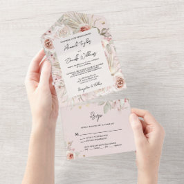 Rosa floraler Boho Rustikal mit UAWG Wedding All In One Einladung
