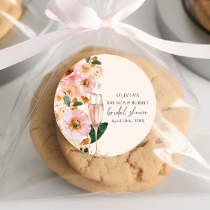 Rosa Floraler Brunch & Champagner Brautparty Runder Aufkleber