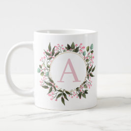 Rosa floraler Circle Frame Monogramm bearbeitbar e Jumbo-Tasse