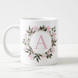 Rosa floraler Circle Frame Monogramm bearbeitbar e Jumbo-Tasse