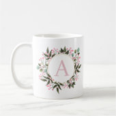 Rosa floraler Circle Frame Monogramm bearbeitbar e Kaffeetasse (Links)