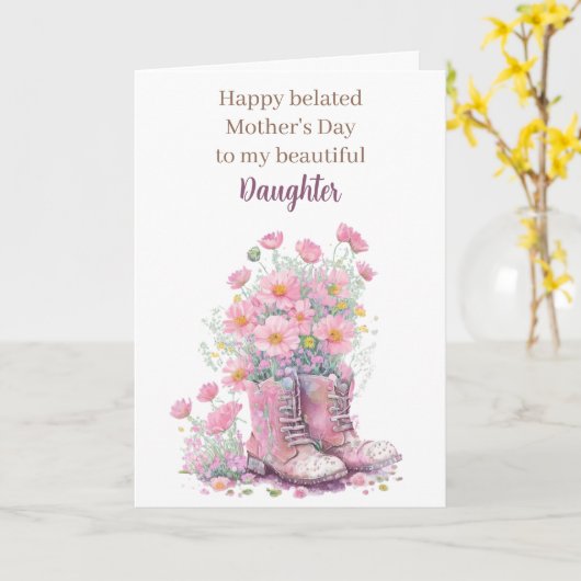 Rosa floraler Cowboy Stiefel Belated Mother Day Karte (Gelbe Blume)