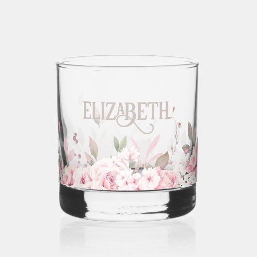 Rosa floraler Dekorrahmen mit Namen Whiskyglas (Vorderseite)