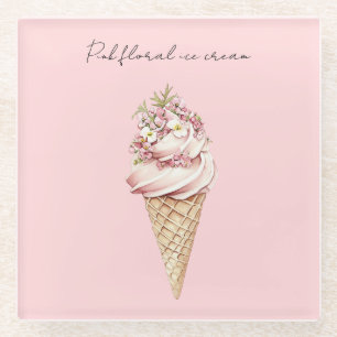 Rosa floraler Eiscreme-Kegel Glasuntersetzer