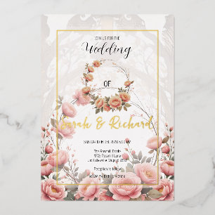 Rosa Floraler Garten Romantische Vintage-Hochzeit Folieneinladung