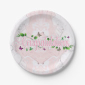 Rosa floraler Gratulationstext Papier-Teller Pappteller (Vorderseite)