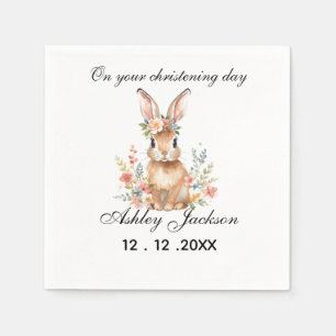 Rosa floraler Hase Personalisierte Taufe Serviette