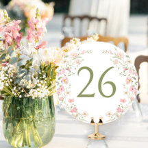 Rosa Floraler Kranz Hochzeit Tischnummer