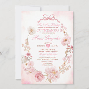 Rosa Floraler Kranz Mädchen Coquette Quinceañera Einladung