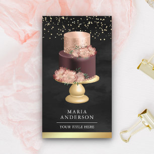 Rosa floraler Kuchen Gebäck Konditor Schwarz Gold  Visitenkarte