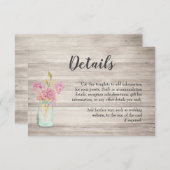 Rosa floraler Mason Jar Rustic Wedding Details Kar Begleitkarte (Vorne/Hinten)