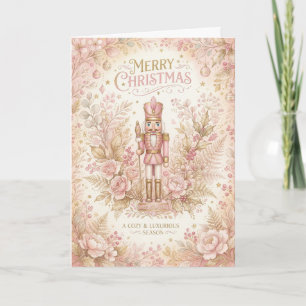 Rosa floraler Nussknacker-Weihnachtskarte Karte