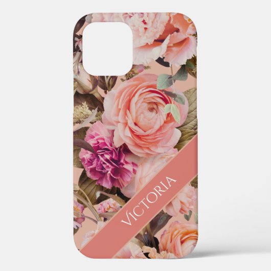 Rosa floraler Personalisierter Name Rustikal Case-Mate iPhone Hülle (Rückseite)