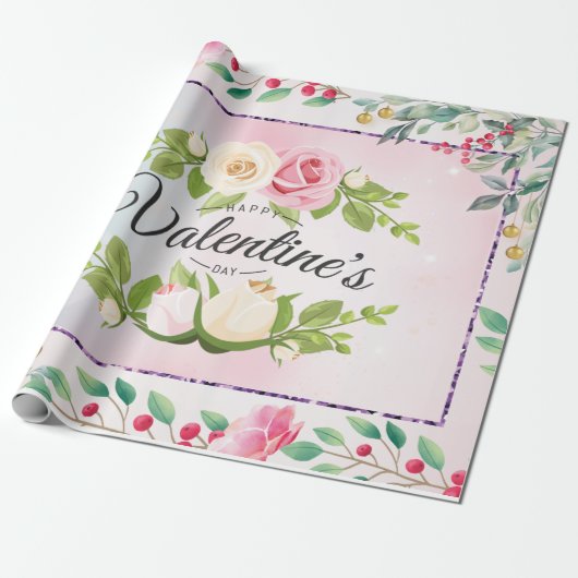 Rosa, floraler Valentinstag Geschenkpapier (Ungerollt)
