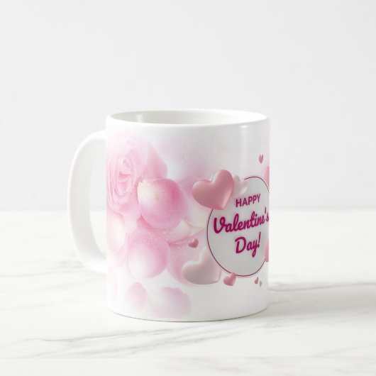 Rosa, floraler Valentinstag Kaffeetasse (Vorderseite Links)