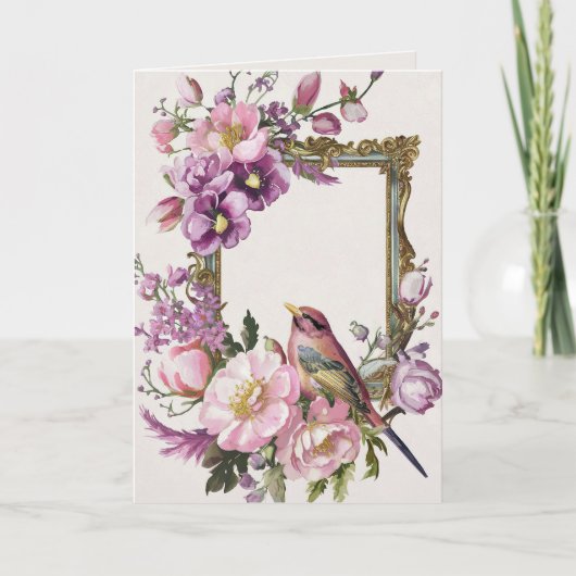 Rosa floraler Vogel Aquarell Karte (Vorderseite)