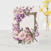 Rosa floraler Vogel Aquarell Karte (Gelbe Blume)